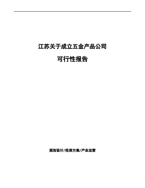 江苏关于成立五金产品公司可行性报告