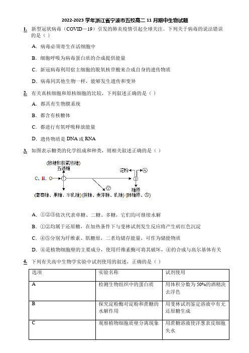 2022-2023学年浙江省宁波市五校高二11月期中生物试题