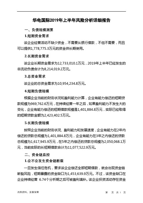 华电国际2019年上半年财务风险分析详细报告