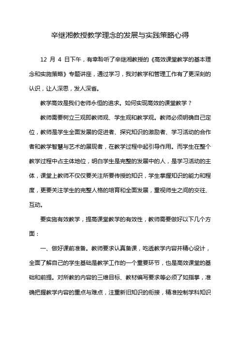 辛继湘教授教学理念的发展与实践策略心得