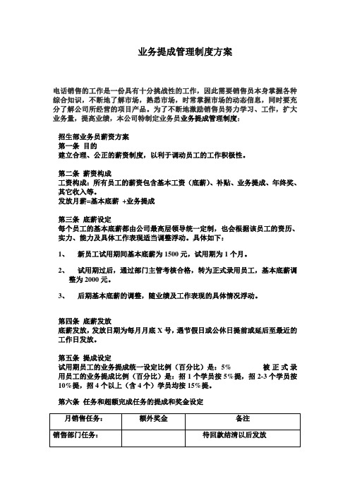业务提成管理制度方案(招生部)