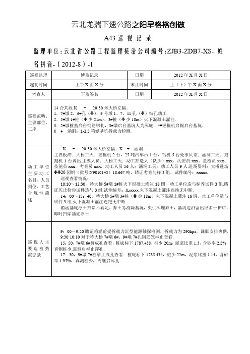 公路工程监理旁站巡视记录示例