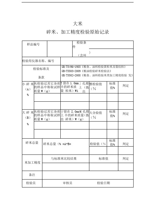 大米碎米、加工精度检验原始记录