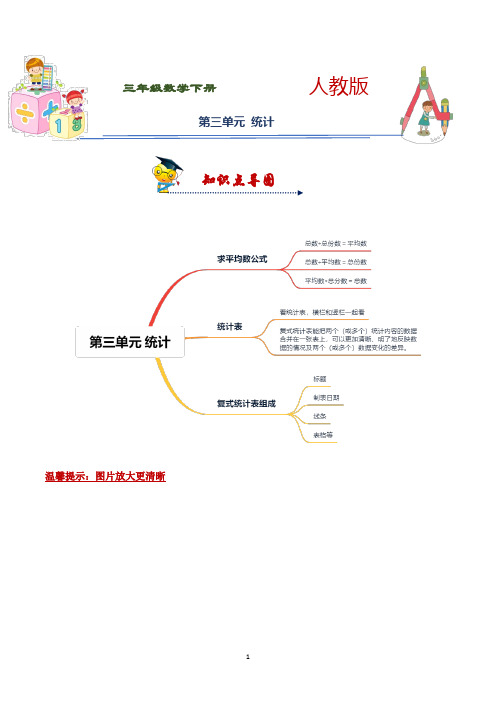 【精品】三年级下册数学第三单元《统计》知识点思维导图及单元巩固练习(人教版-含答案)