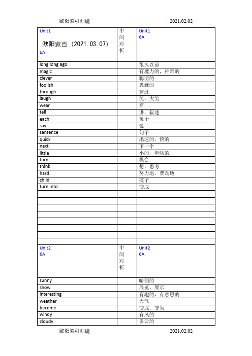 最新苏教译林版英语六年级上册单词默写版之欧阳家百创编