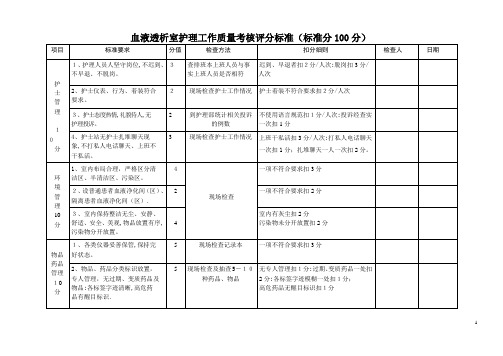 血透室护理工作质量考评标准