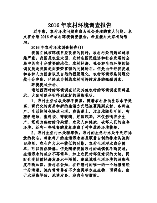 2016年农村环境调查报告