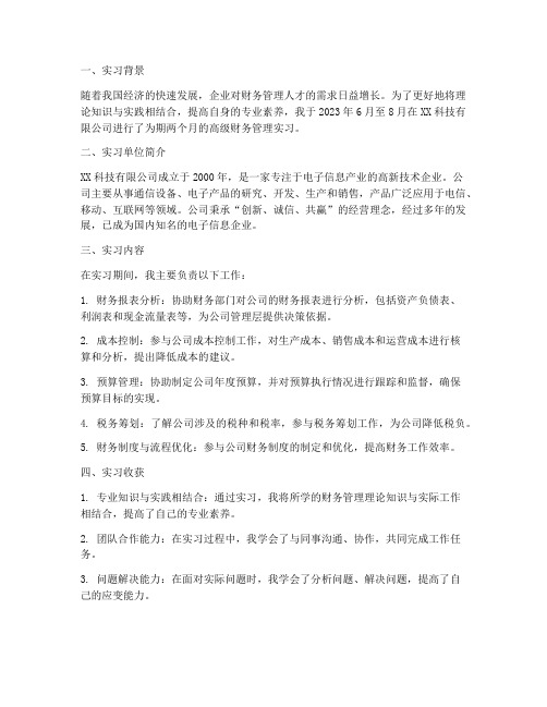 高级财务管理实习报告