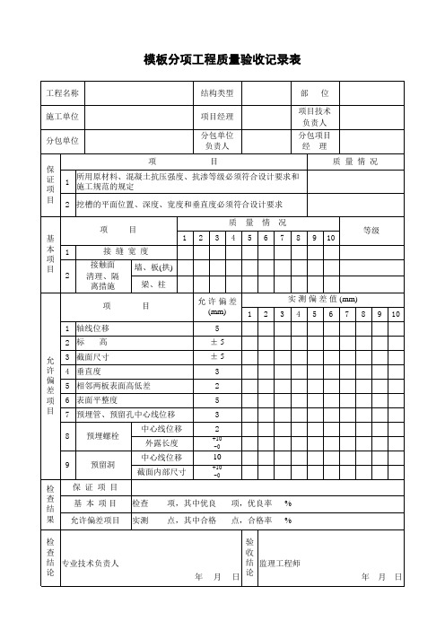 3、模板分项工程质量验收记录表