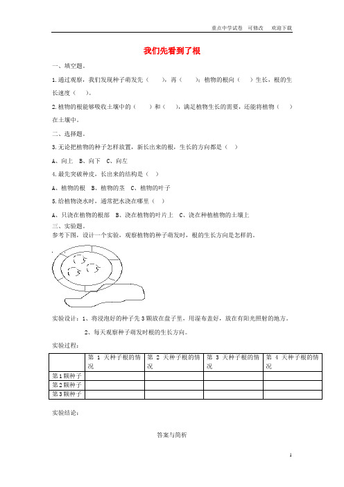 三年级科学下册 1.3《我们先看到了根》练习题 教科版