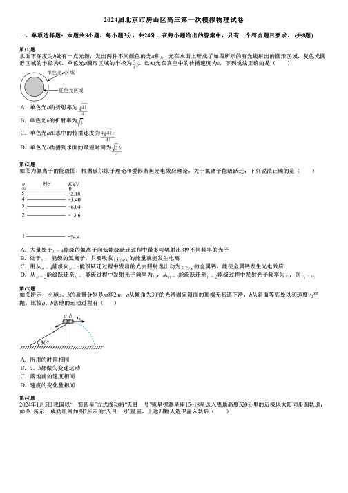 2024届北京市房山区高三第一次模拟物理试卷