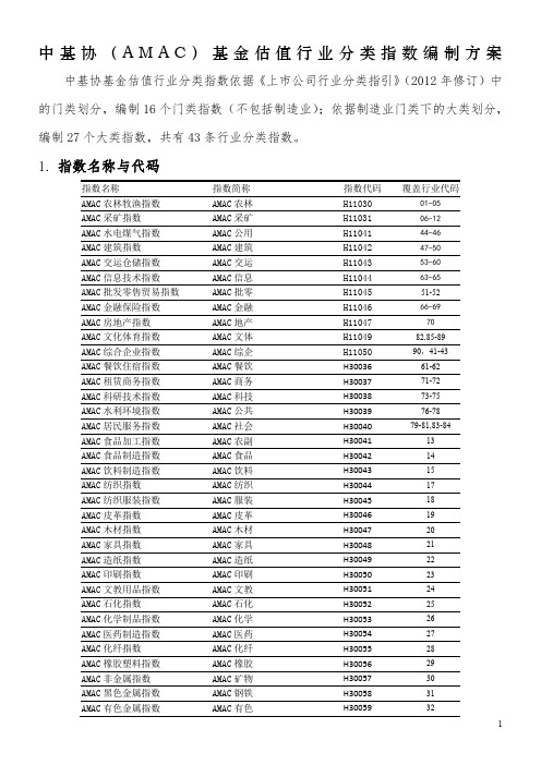 中基协(AMAC)基金行业股票估值指数编制方案分析