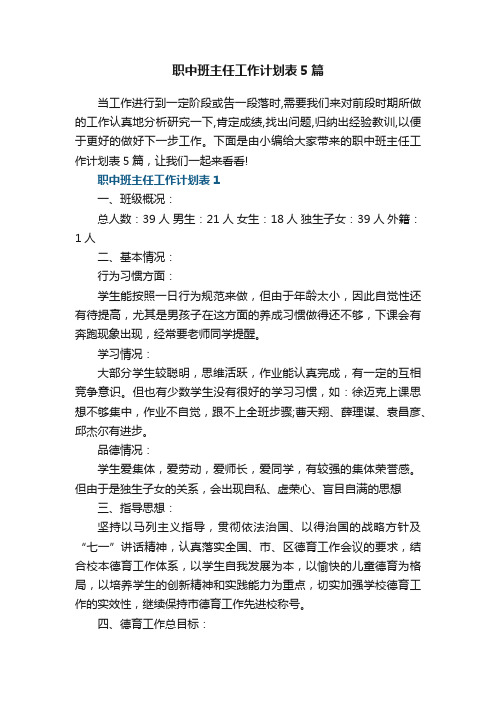 职中班主任工作计划表5篇