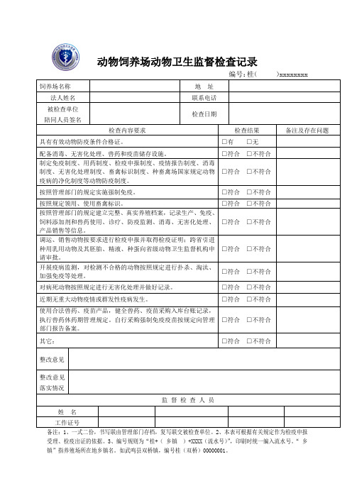 动物饲养场动物卫生监督检查记录