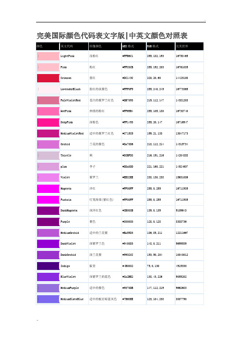 颜色代码表w完美国际文字版