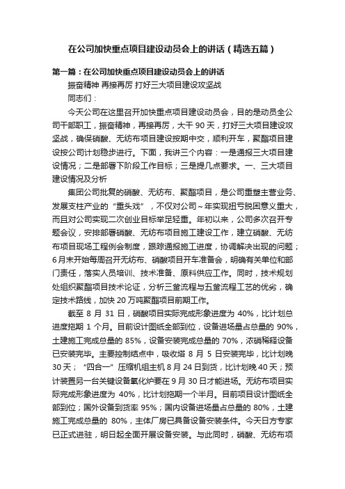 在公司加快重点项目建设动员会上的讲话（精选五篇）