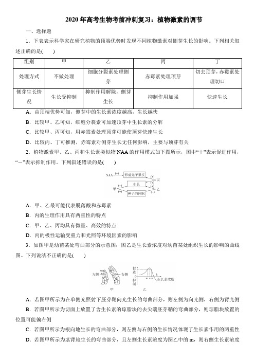 2020年高考生物考前冲刺复习：植物激素的调节