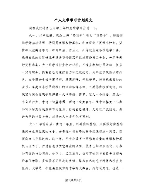 个人大学学习计划范文（2篇）