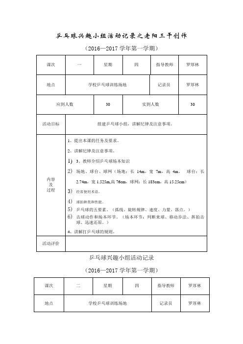 乒乓球社团活动记录