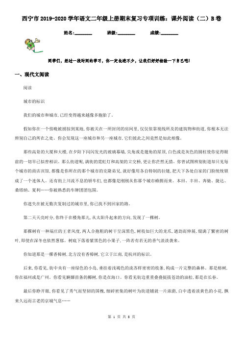 西宁市2019-2020学年语文二年级上册期末复习专项训练：课外阅读(二)B卷