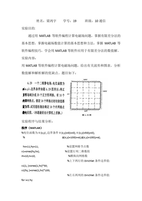 电磁场仿真实验-用超松弛法求二维静电场域的电位分布