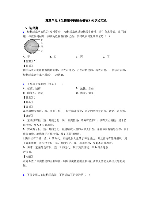 第三单元《生物圈中的绿色植物》知识点汇总