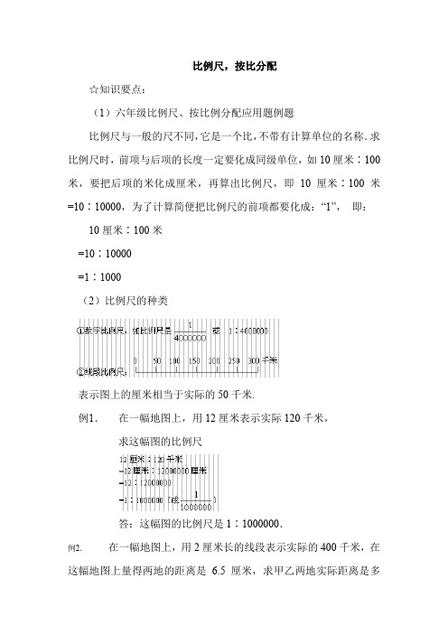 六年级比例尺、按比例分配应用题例题精选