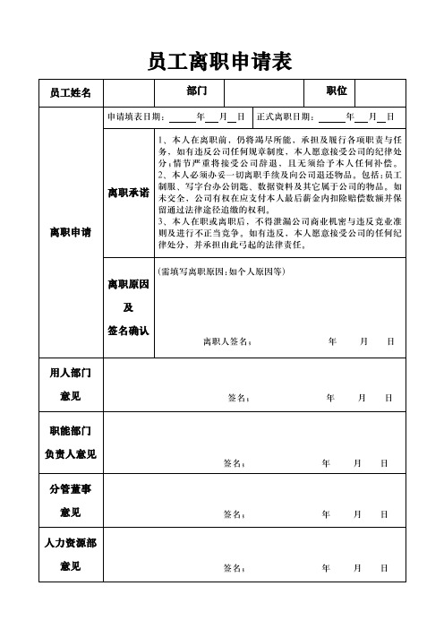 员工离职申请表