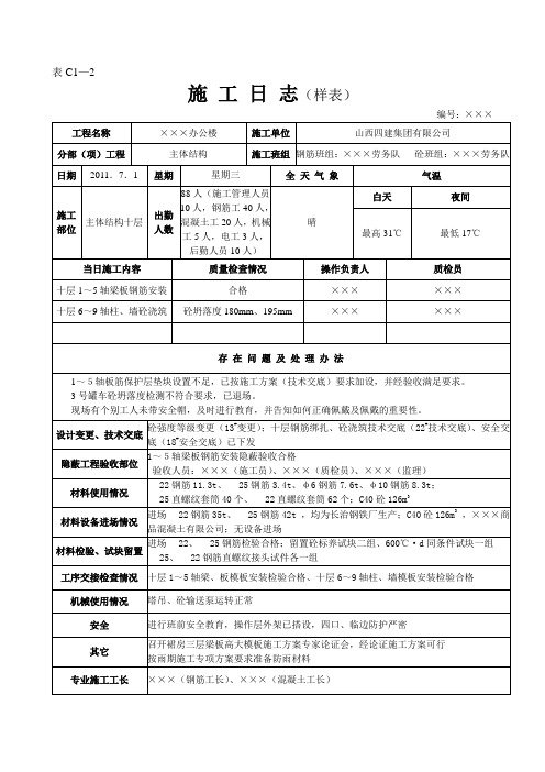 施工日志样表
