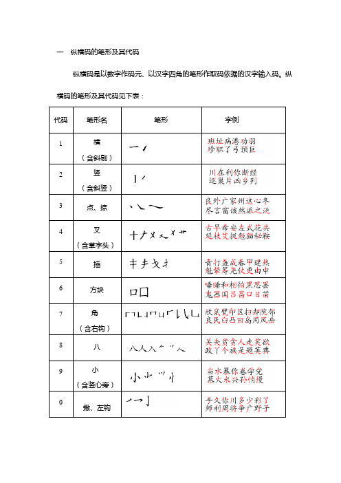 一纵横码的笔形及其代码