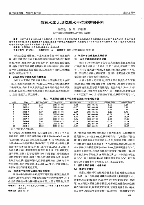 白石水库大坝监测水平位移数据分析