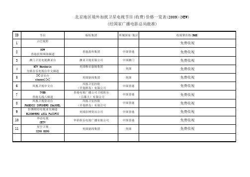 卫星节目表及收费说明