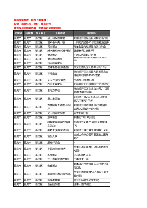 新版重庆市重庆市綦江区酒店餐饮企业公司商家户名录单联系方式地址大全123家