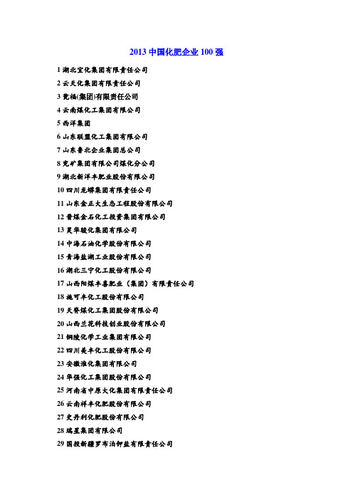 2013中国化肥企业100强