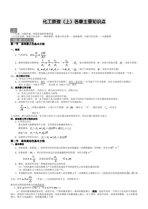 2019化工原理(上)主要知识点