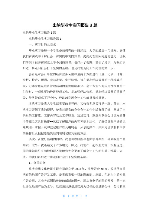 出纳毕业生实习报告3篇