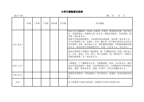 小学寝室日清检查记录表