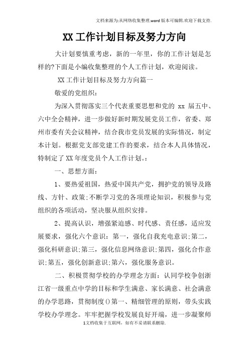 XX工作计划目标及努力方向