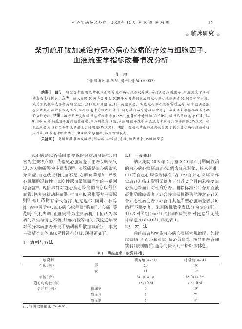 柴胡疏肝散加减治疗冠心病心绞痛的疗效与细胞因子、血液流变学指标改善情况分析