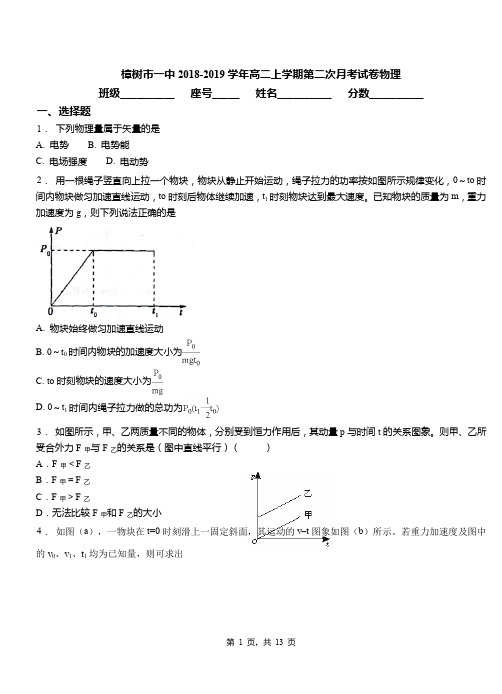 樟树市一中2018-2019学年高二上学期第二次月考试卷物理