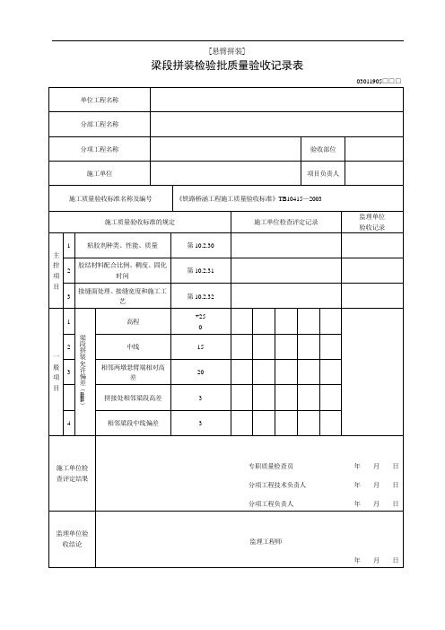 [悬臂拼装]梁段拼装检验批质量验收记录表