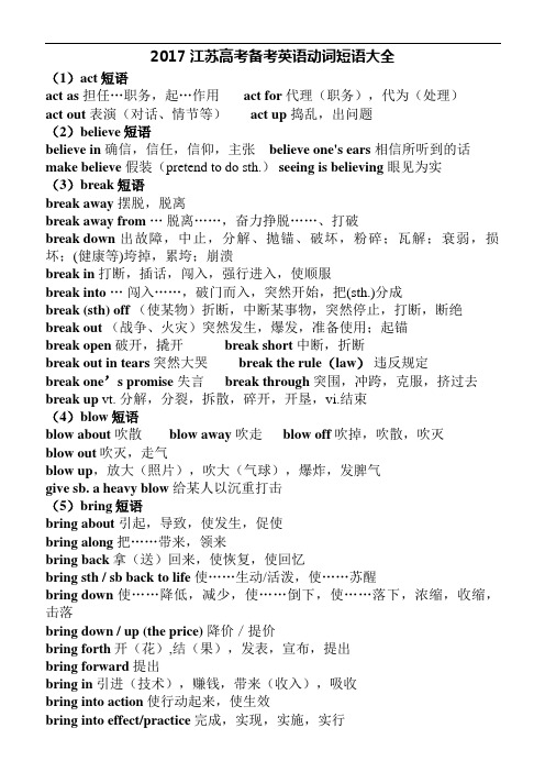 2016江苏高考英语动词短语总结