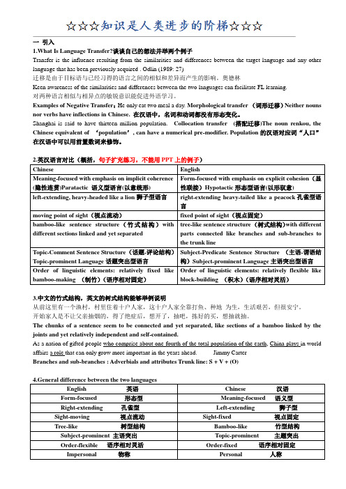 英汉语言对比分析期末考试资料 - 副本