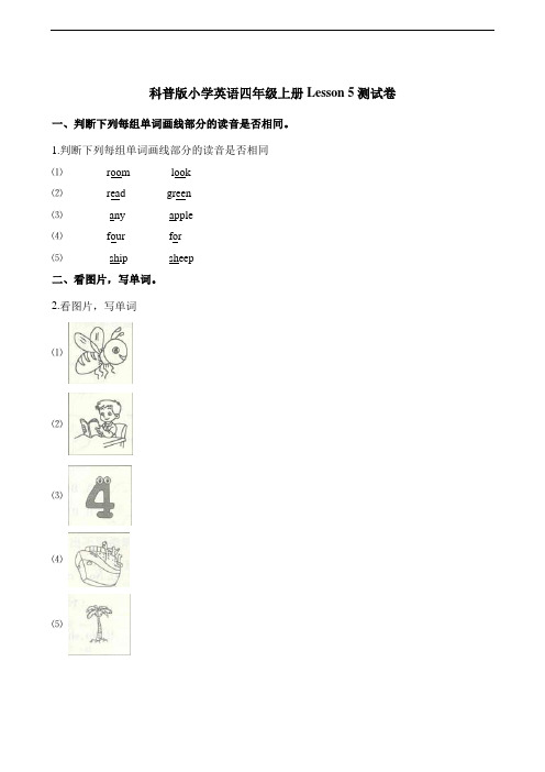 四年级上册英语单元测试-Lesson 5测试卷 (1) 科普版(含解析)