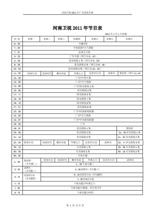 2011年河南位卫视编排及刊例1.1