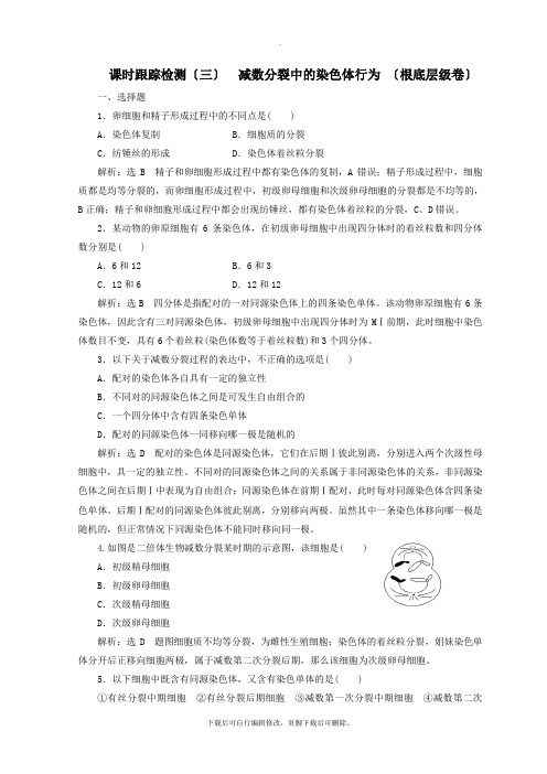 (浙江专版)2021年高中生物课时跟踪检测(三)减数分裂中的染色体行为(基础层级卷)浙科版必修2