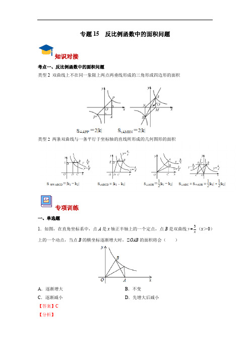 中考复习函数专题15 反比例函数中的面积问题(老师版)