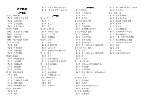 初中物理化学最新人教版目录(打印版)