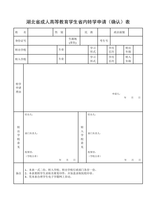 转学申请表模板