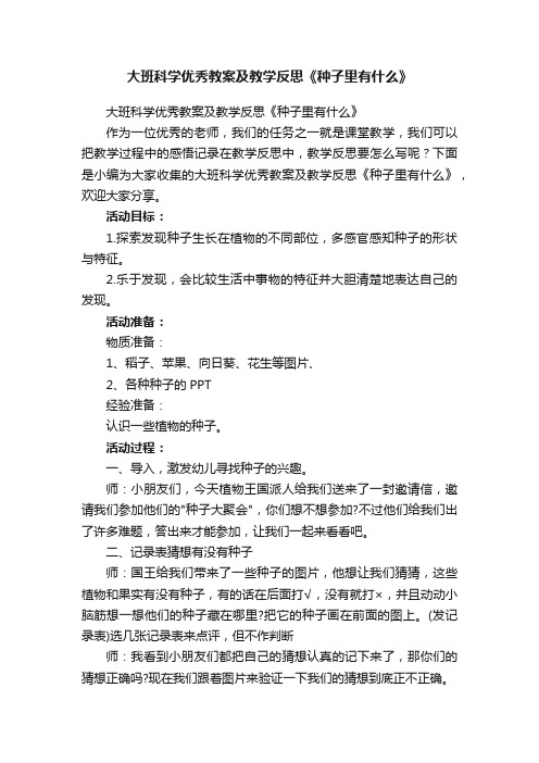 大班科学优秀教案及教学反思《种子里有什么》